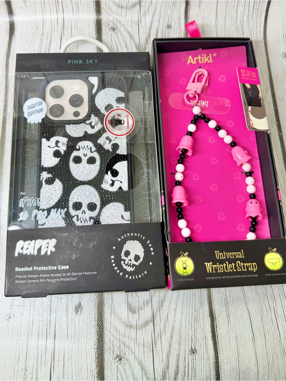 BRAND NEW Pink Sky Halloween iPhone 16 Pro Max Phone Case & Wristlet Strap